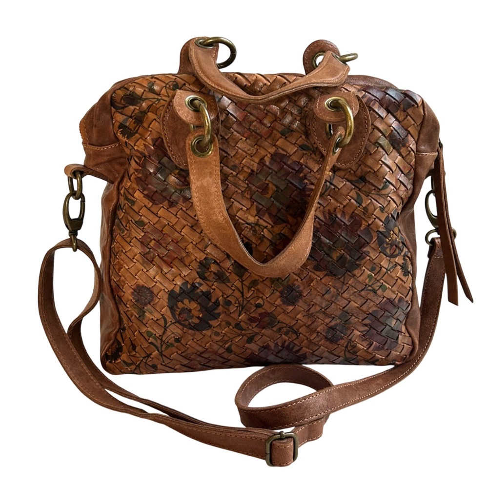 Woven Leather Crossbody Bag in Brown